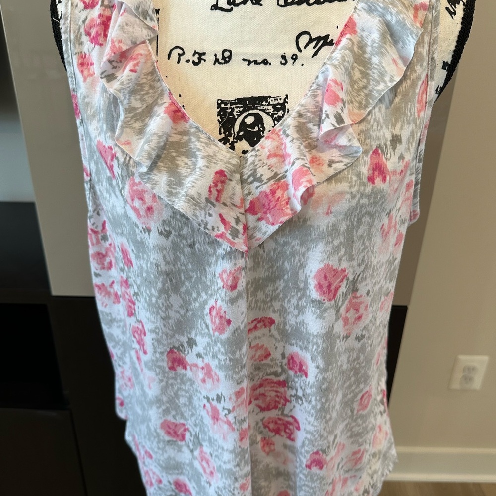 4/$14 Women’s Ruffle V-Neck Floral Sleep Tank - Pink & Gray